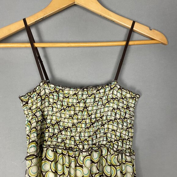 NWT Max Studio Top‎ Size Small Geometric Circle Pattern Shirred Bust Green Brown - Picture 4 of 10